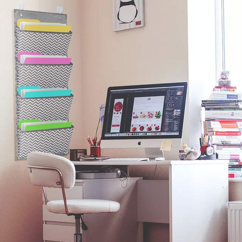 Eamay Wall Mount/Over Door File Hanging Storage Organizer - 4 Large Document Organizer Holder for School, Classroom, Home or Office Use, Wave Pattern - Image 2